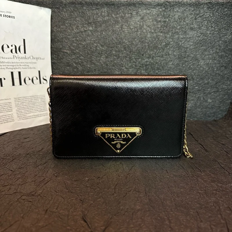 Prada Black Gold Large Logo Single Shoulder Bag 20cm