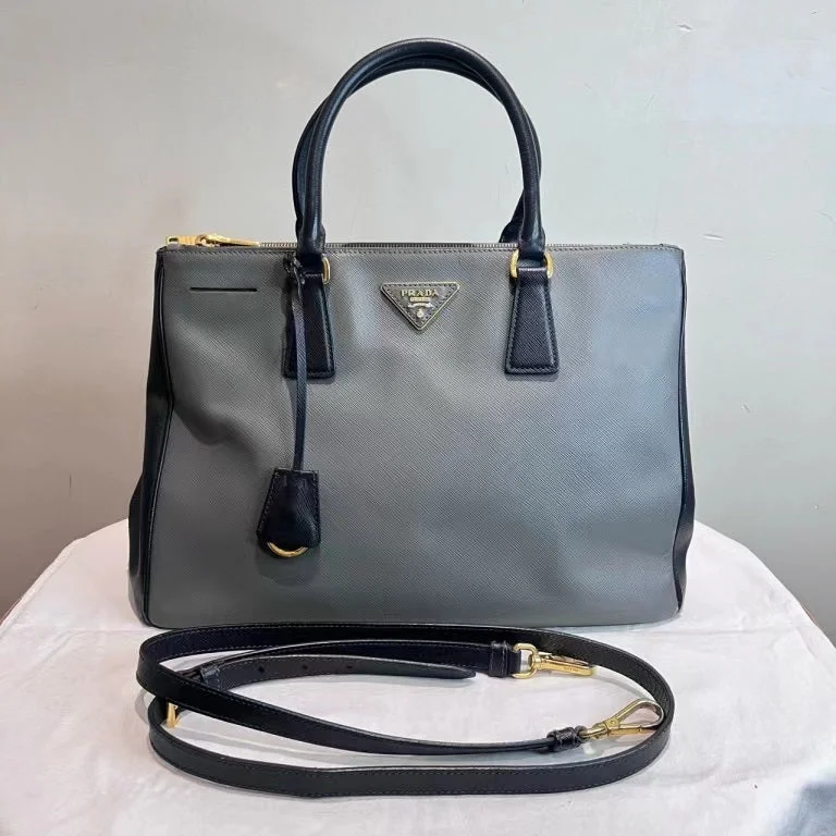 Prada Grey Black Saffiano Leather Color Block Tote Bag