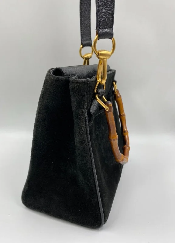 Gucci Black Suede Tote with Bamboo handle