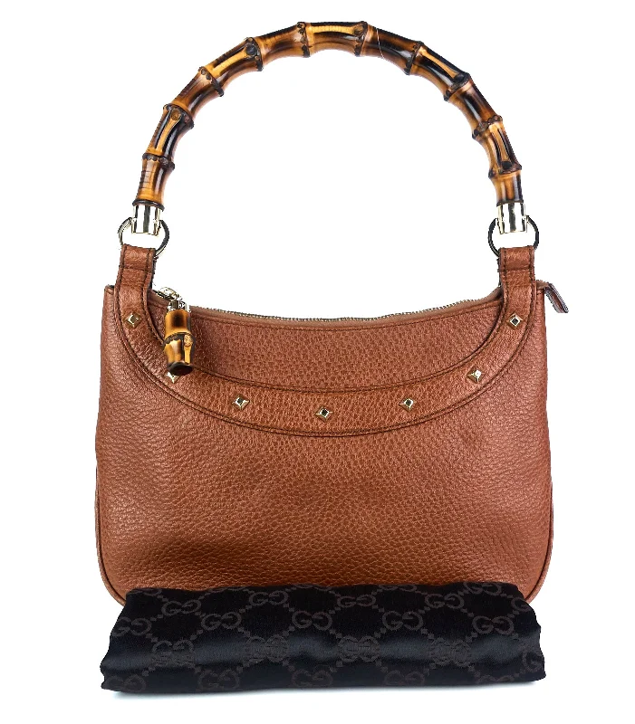 Jackie Pebbled Leather Bamboo Handle Bag