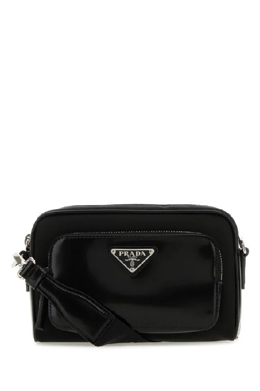 Prada Men Black Re-Nylon And Leather Crossbody Bag