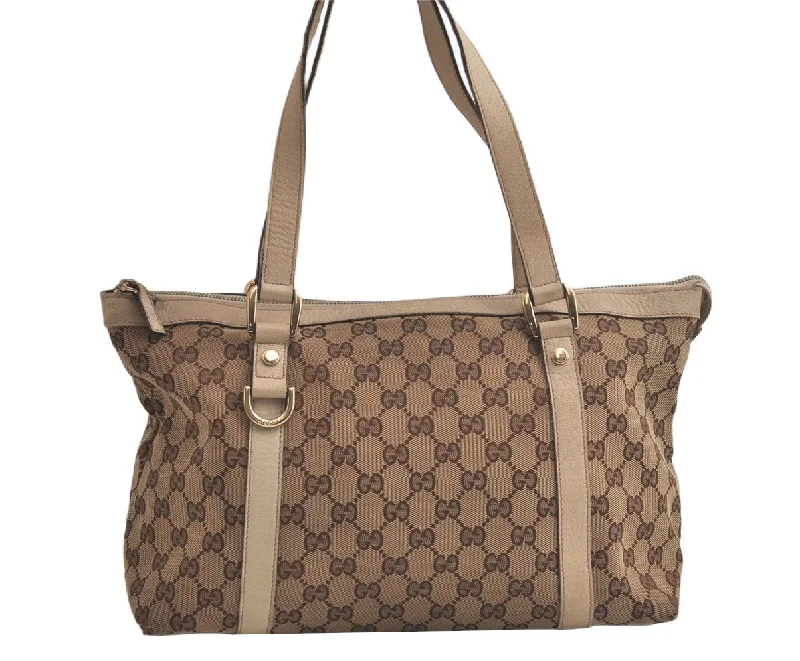 Authentic GUCCI Abbey Shoulder Tote Bag GG Canvas Leather 141470 Brown 5979K