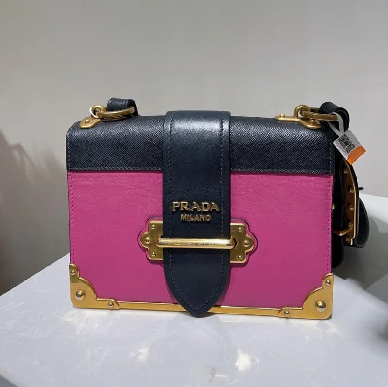 Prada Cahier Pink Black Leather Crossbody Bag Medium