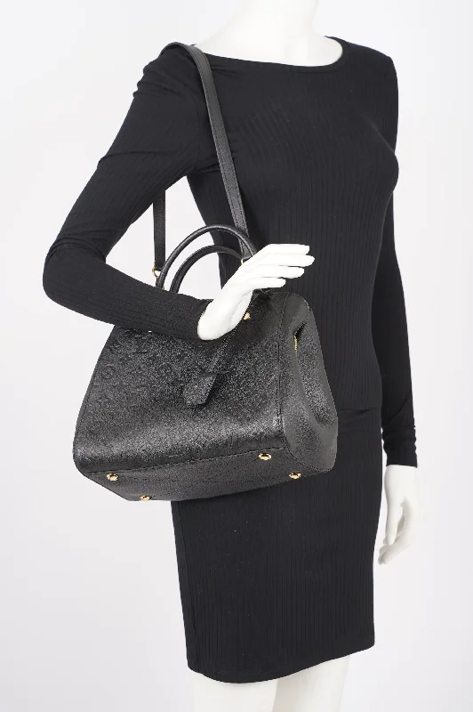 Louis Vuitton Womens Montaigne Bag Black Leather MM