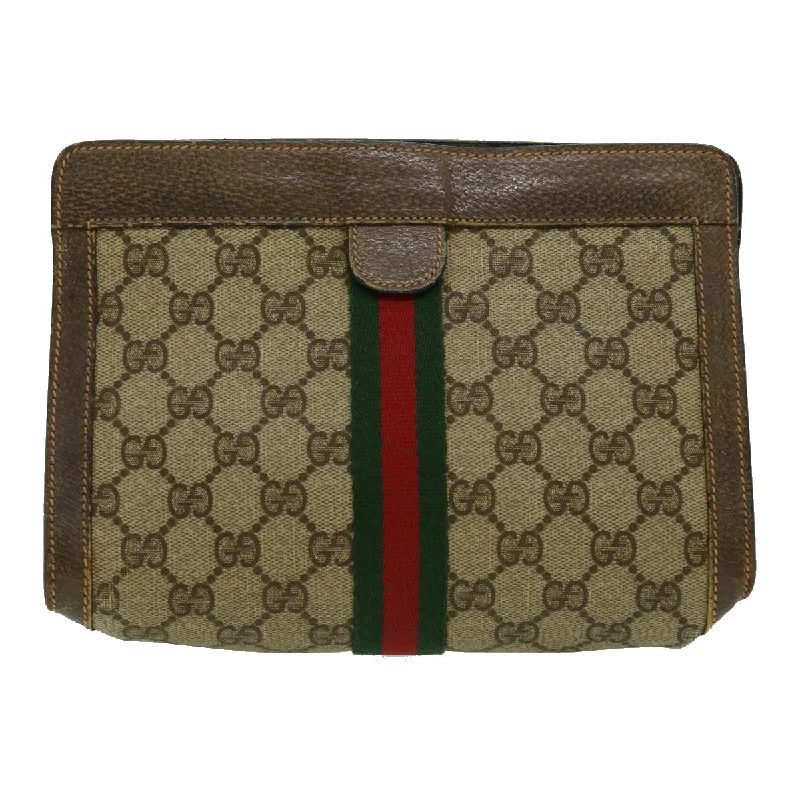 GUCCI GG Canvas Web Sherry Line Clutch Bag Beige Green Red  th2821