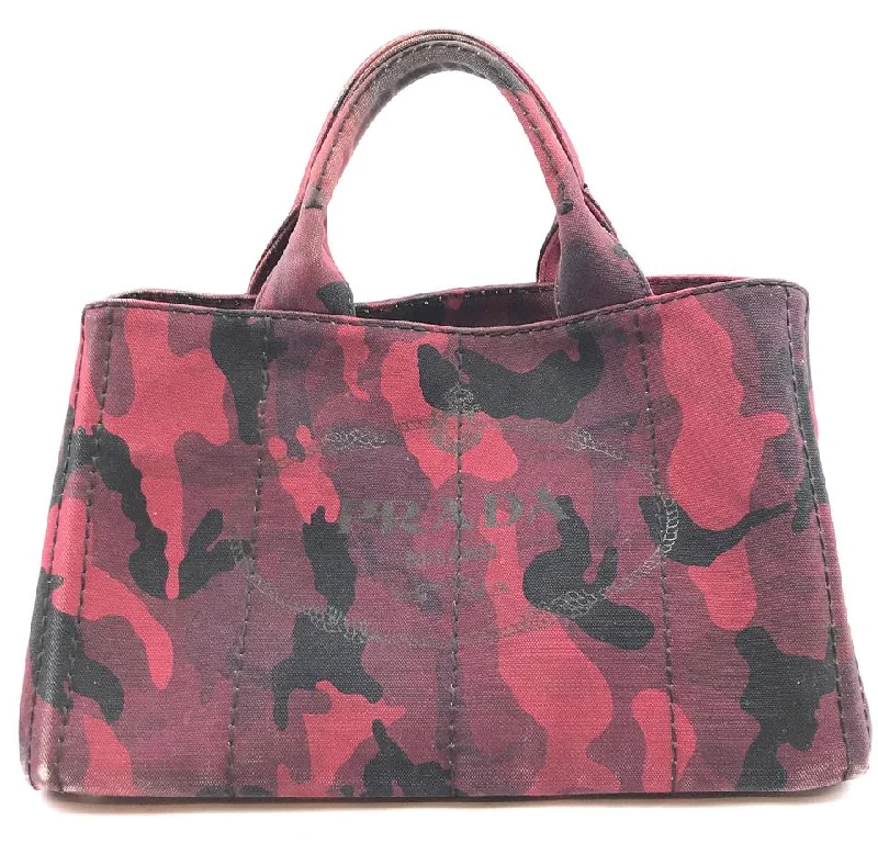 Prada Canapa Logo with Detachable Adjustable Strap Handbag Tote Camouflage Bordeaux Black Denim Shoulder Bag