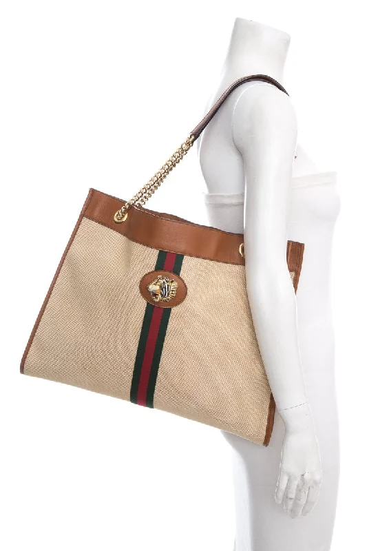 Gucci Tan Rajah Canvas Tiger Head Detail Tote