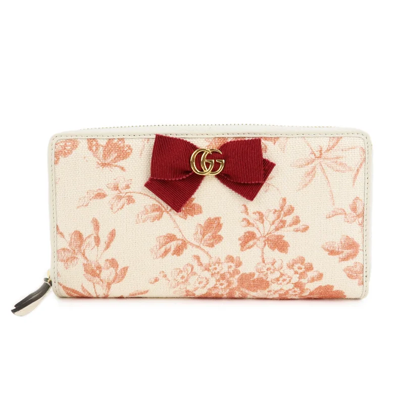 GUCCI GG Marmont Canvas Leather Floral Pattern Round Zipper Wallet