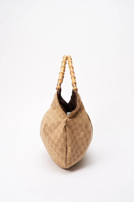 Vintage Gucci Bag with Bamboo Handle - Beige Canvas