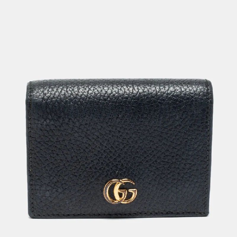 Gucci Black Leather GG Marmont Compact Folded Wallet