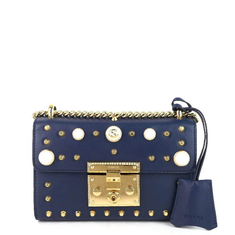 Calfskin Pearl Studded Padlock Bag