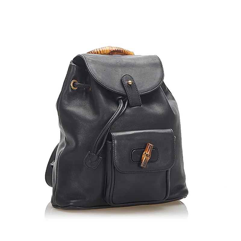 Gucci Bamboo Drawstring Leather Backpack (22299)