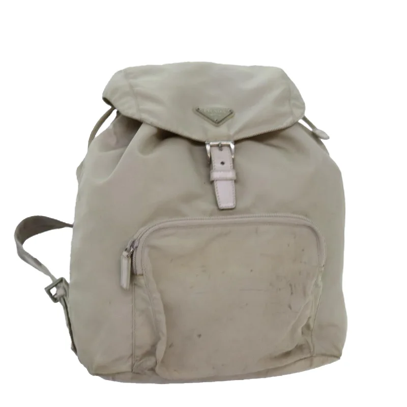 PRADA Backpack Nylon Cream Auth 71853