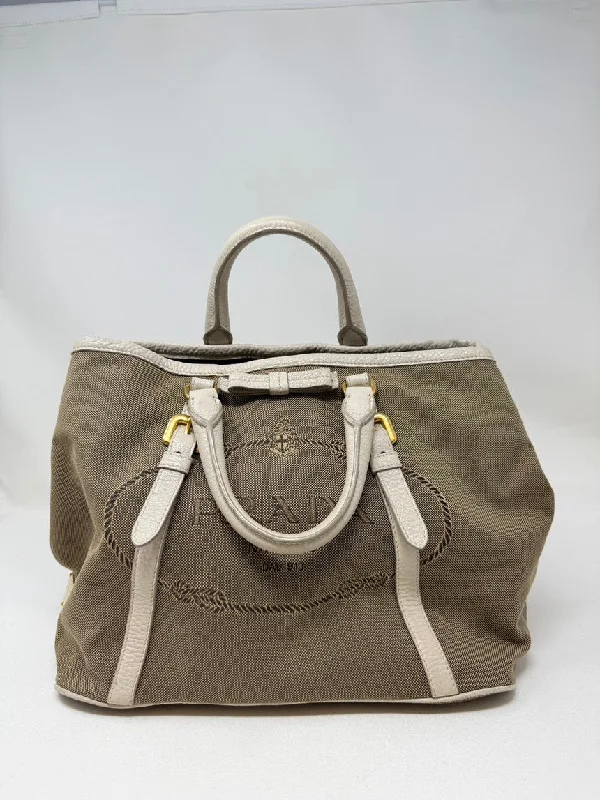 Prada Canvas Khaki Beige 2ways Tote Bag Medium