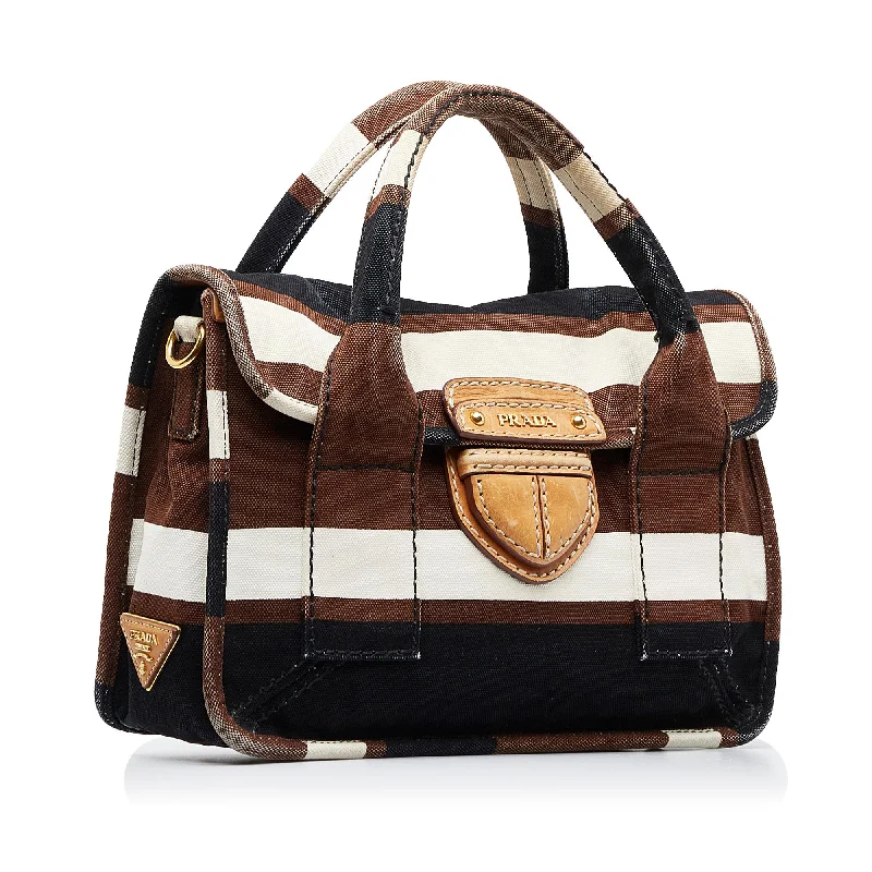 Prada Canapa Righe Stripe Satchel (SHG-kRpi8k)