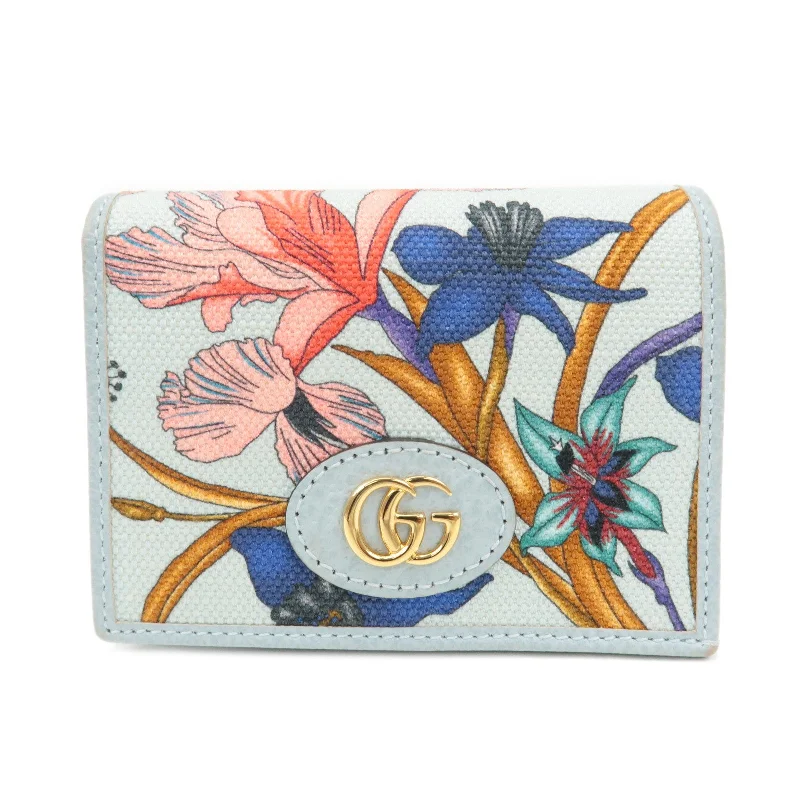 GUCCI GG Marmont Flora Canvas Leather Bi-fold Compact Wallet