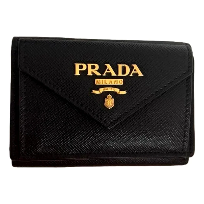 Prada Black and Pink Tri-fold Saffiano Wallet