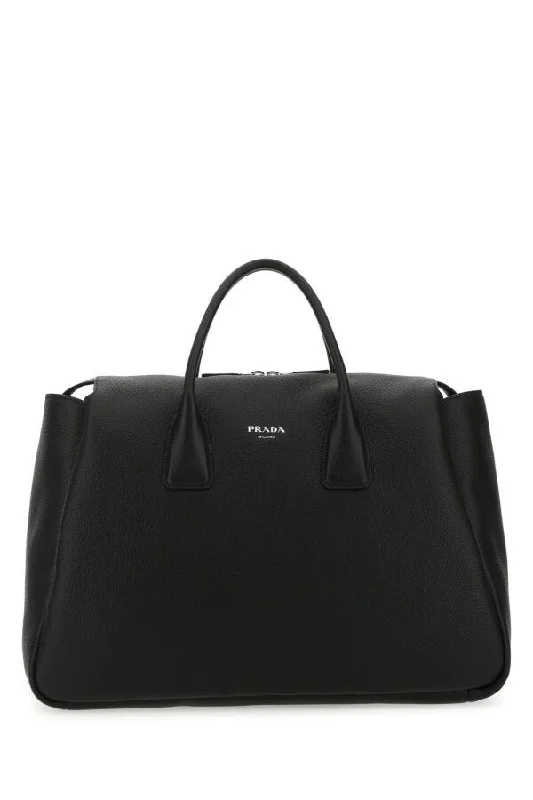 Prada Men Black Leather Travel Bag