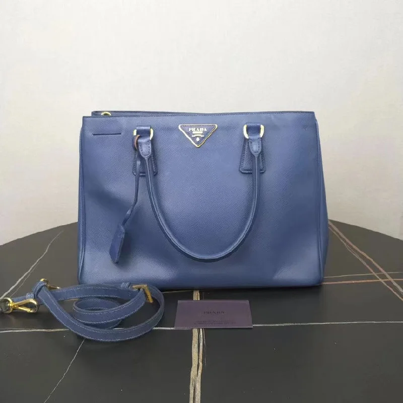 Prada Blue Two-Way Leather Tote Bag Medium