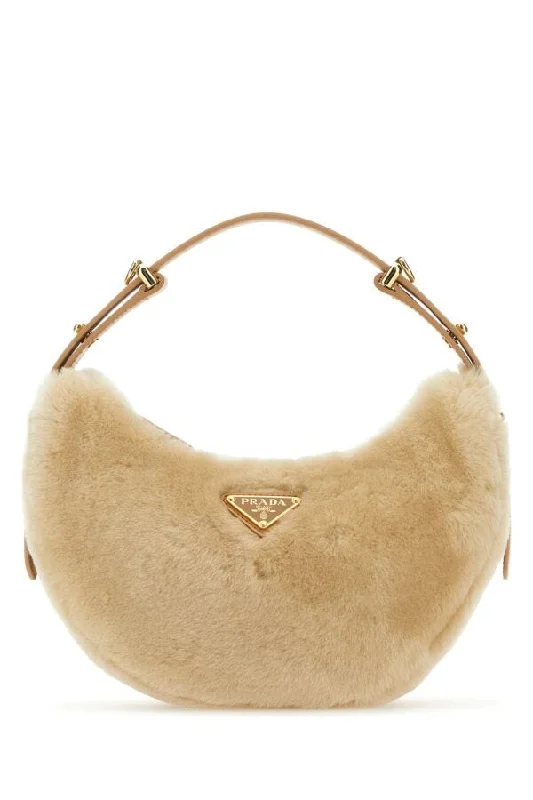 Prada Women Beige Shearling Arquã¨ Handbag