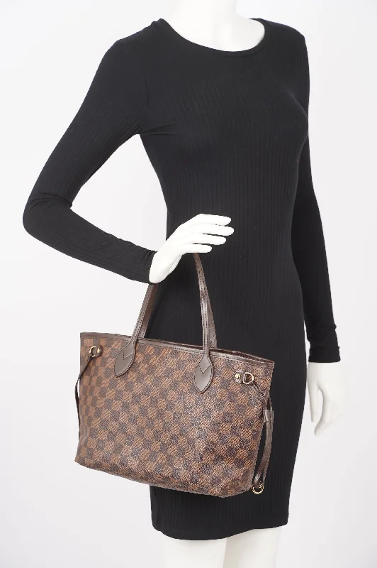 Louis Vuitton Womens Neverfull Bag Damier Ebene Canvas PM