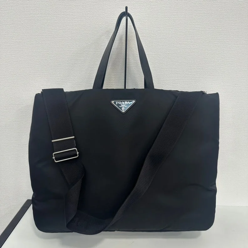 Prada Puffy Nylon Black 2Way Tote Bag Medium Size