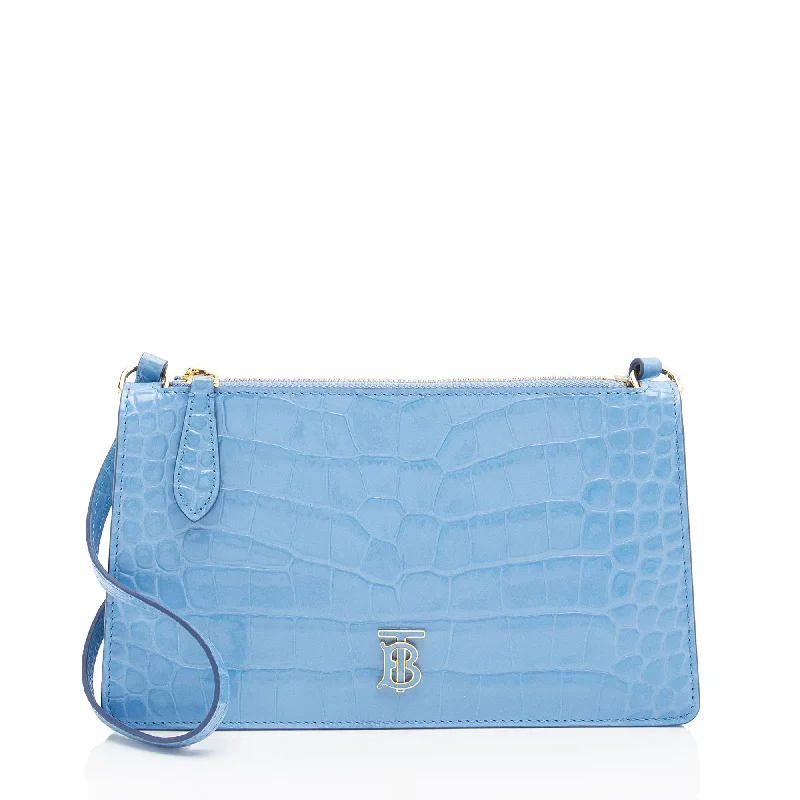 Burberry Croc Embossed Calfskin TB Mini Pouch (SHF-fVTtix)