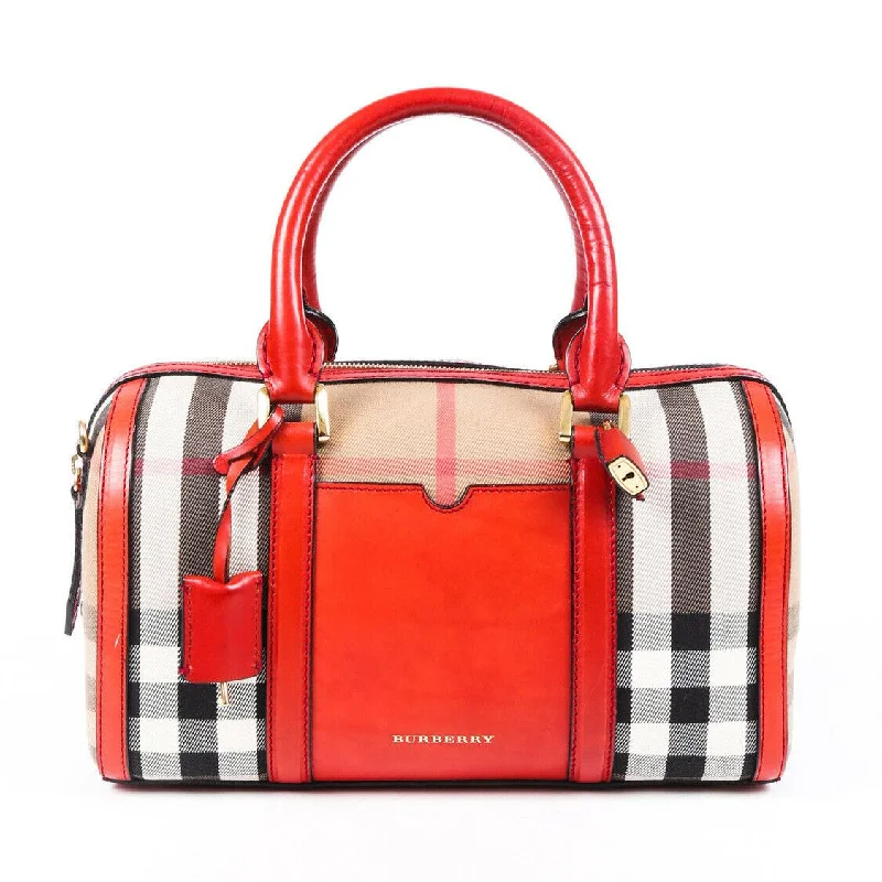 Burberry Bag Nova Check Red Leather Canvas Satchel