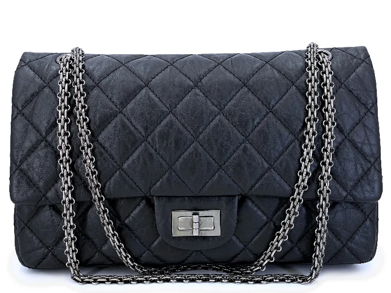 Chanel Black Reissue Flap Bag 2.55 Pristine Aged Calfskin Large 227 RHW P3L