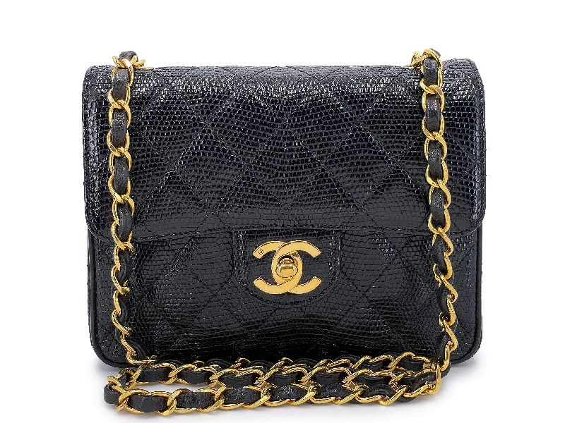 Chanel Vintage Lizard Mini Flap Bag 1993 Black Square 24k GHW RXB