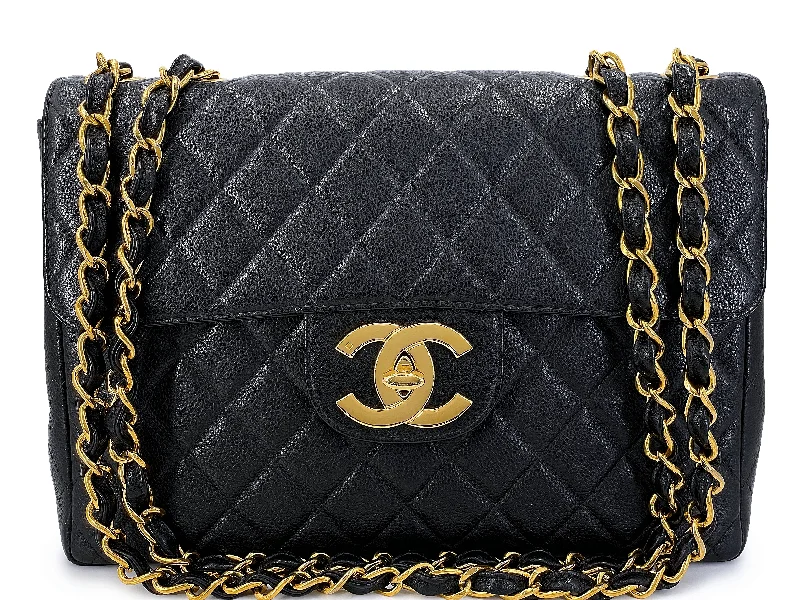 Chanel Vintage Caviar Jumbo Flap Bag 1997 Black Classic 24k GHW THW