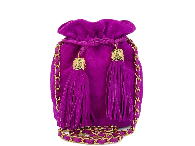 Chanel Vintage Mini Bucket Bag 1990 Pink-Purple Suede Drawstring 24k GHW 2R4