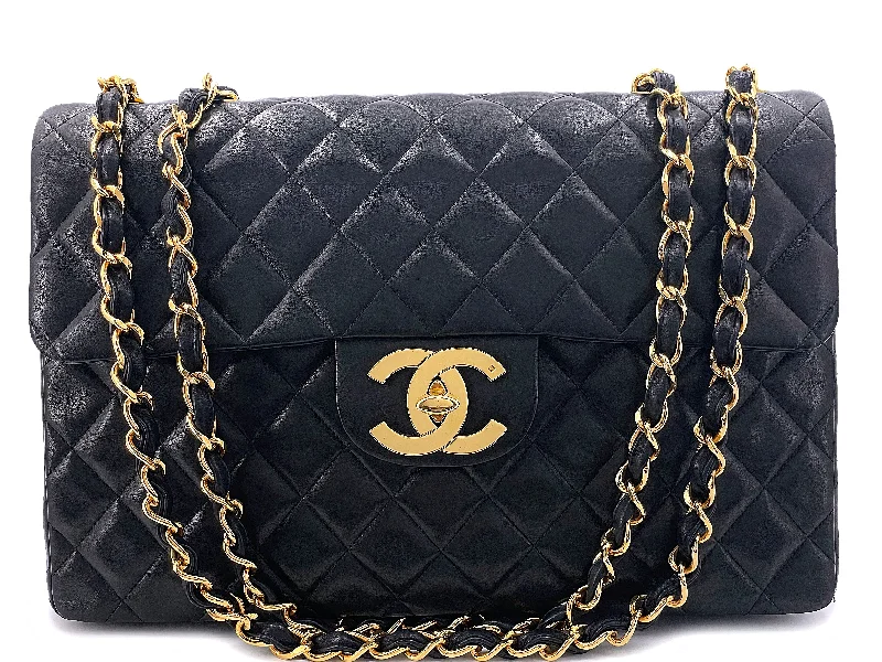 Chanel 1994 Vintage Black Maxi Classic Flap Bag 24k GHW FTD