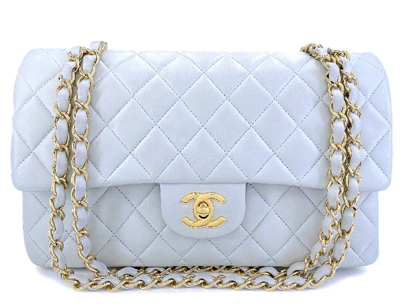 Chanel 2002 Vintage Pale Blue Medium Classic Double Flap Bag 24k GHW Lambskin HSO