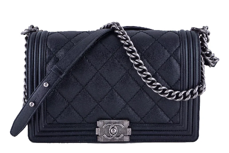 Chanel Black Calf Le Boy Classic Flap, 11in. Medium Bag