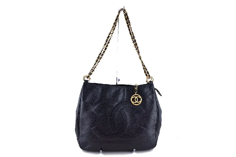 Chanel Black Caviar Logo Hobo Shoulder Bag