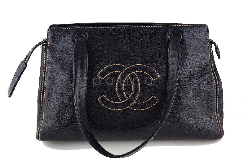 Chanel Black Caviar Shopper Executive Logo Tote Bag