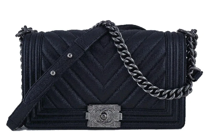 Chanel Black Chevron Medium Le Boy Classic Flap Bag