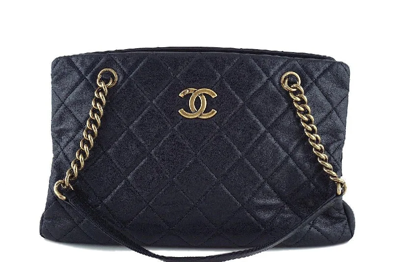 Chanel Black Classic CC Quilted Shopping Tote GST Bag