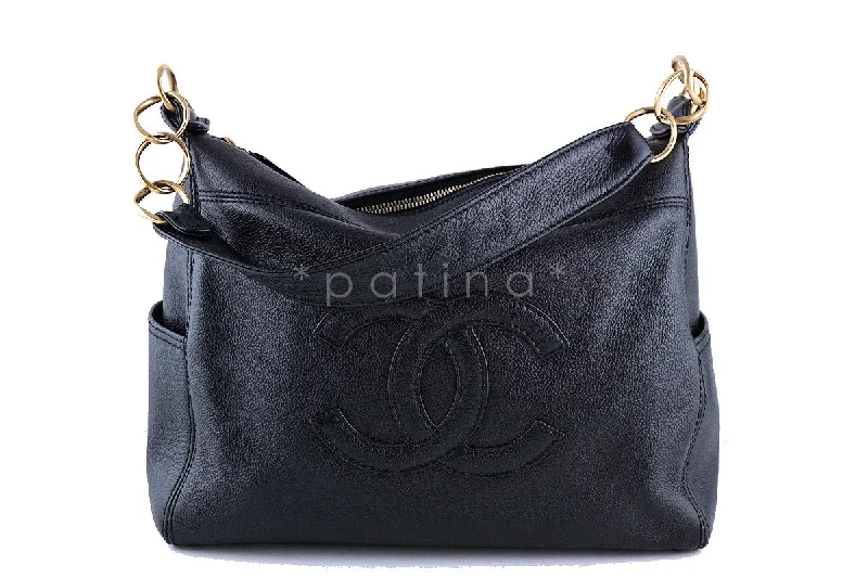 Chanel Black Deerskin Classic Timeless Logo Hobo Bag