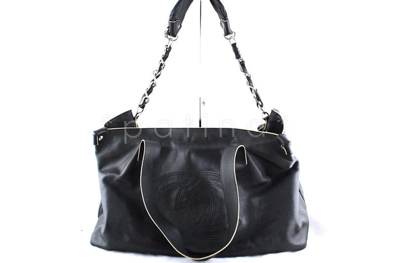 Chanel Black Jumbo Purse-Charm Edgy Logo Tote Bag