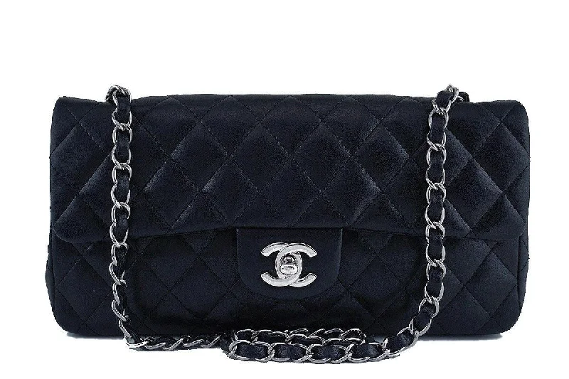 Chanel Black Lambskin East West Classic 2.55 Shoulder Flap Bag