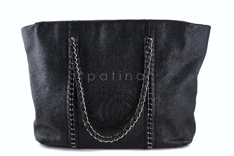 Chanel Black Large Luxury Ligne Pebbled Grain Shopper Tote Bag