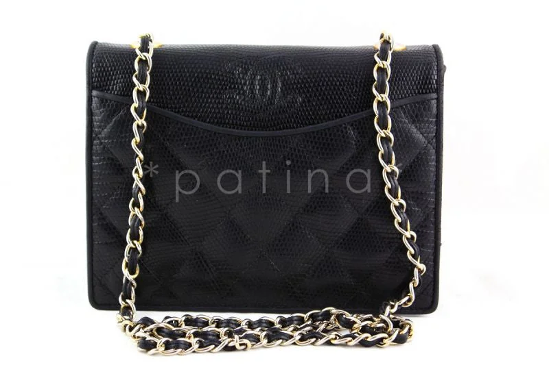 Chanel Black Lizard Quilted Vintage Classic Timeless Flap Bag