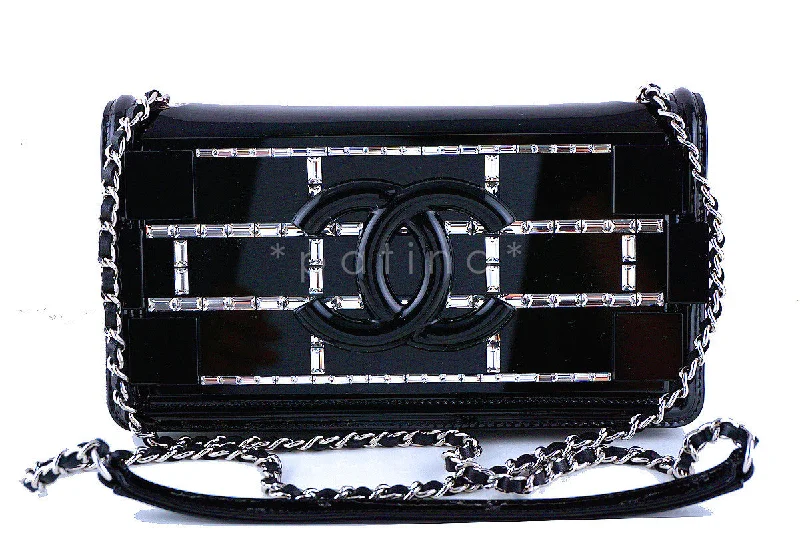 Chanel Black NWT Ultra Rare 2015 Limited Lego Flap Emerald Crystals Plexi Bag