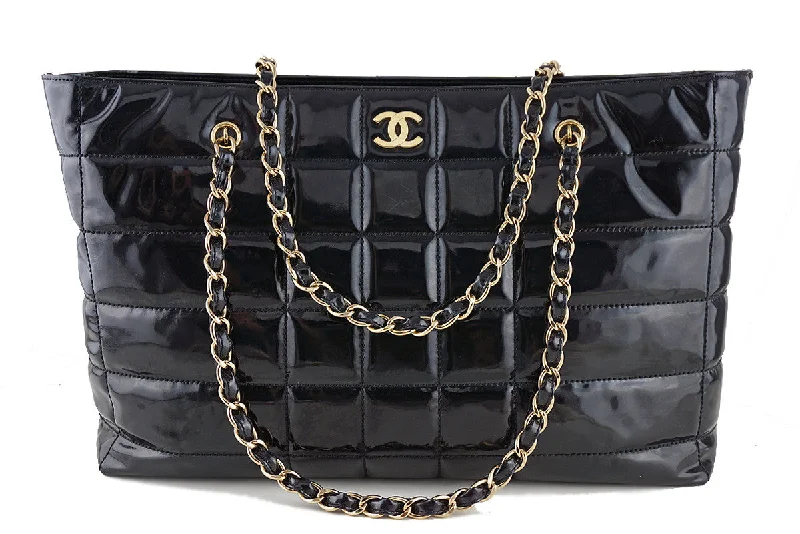 Chanel Black Patent Chocolate Bar Quilted XL Shopper Tote Bag