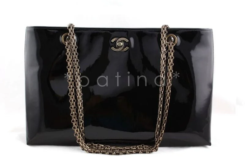 Chanel Black Patent Luxe Classic Shopper Tote with Bijoux Chain Bag