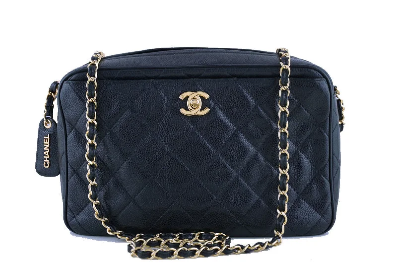 Chanel Caviar Camera Bag, Black Quilted Classic CC Clasp Pocket Case