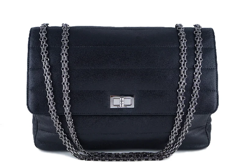 Chanel Black Soft Lambskin Bar-Quilted Classic Jumbo Reissue Flap Bag