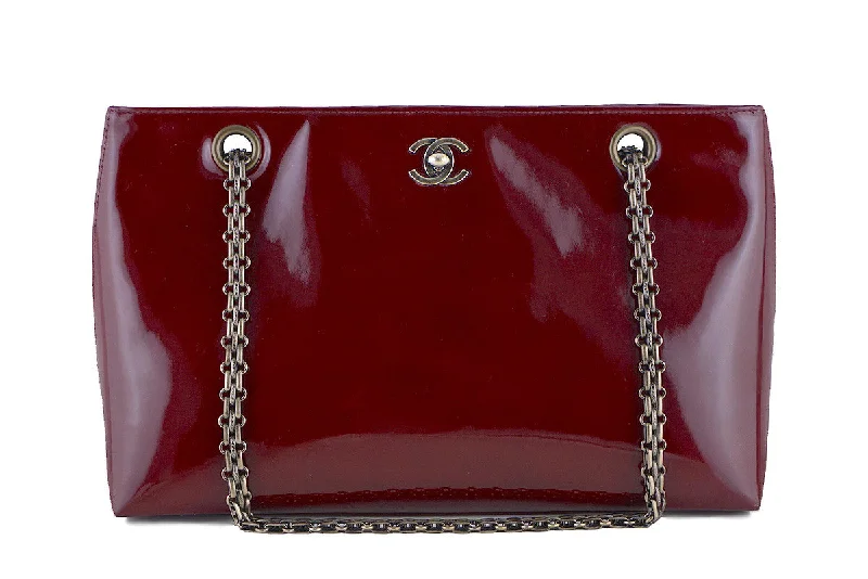 Chanel Burgundy Red Patent Luxe Classic Shopper Tote with Bijoux Chain Bag